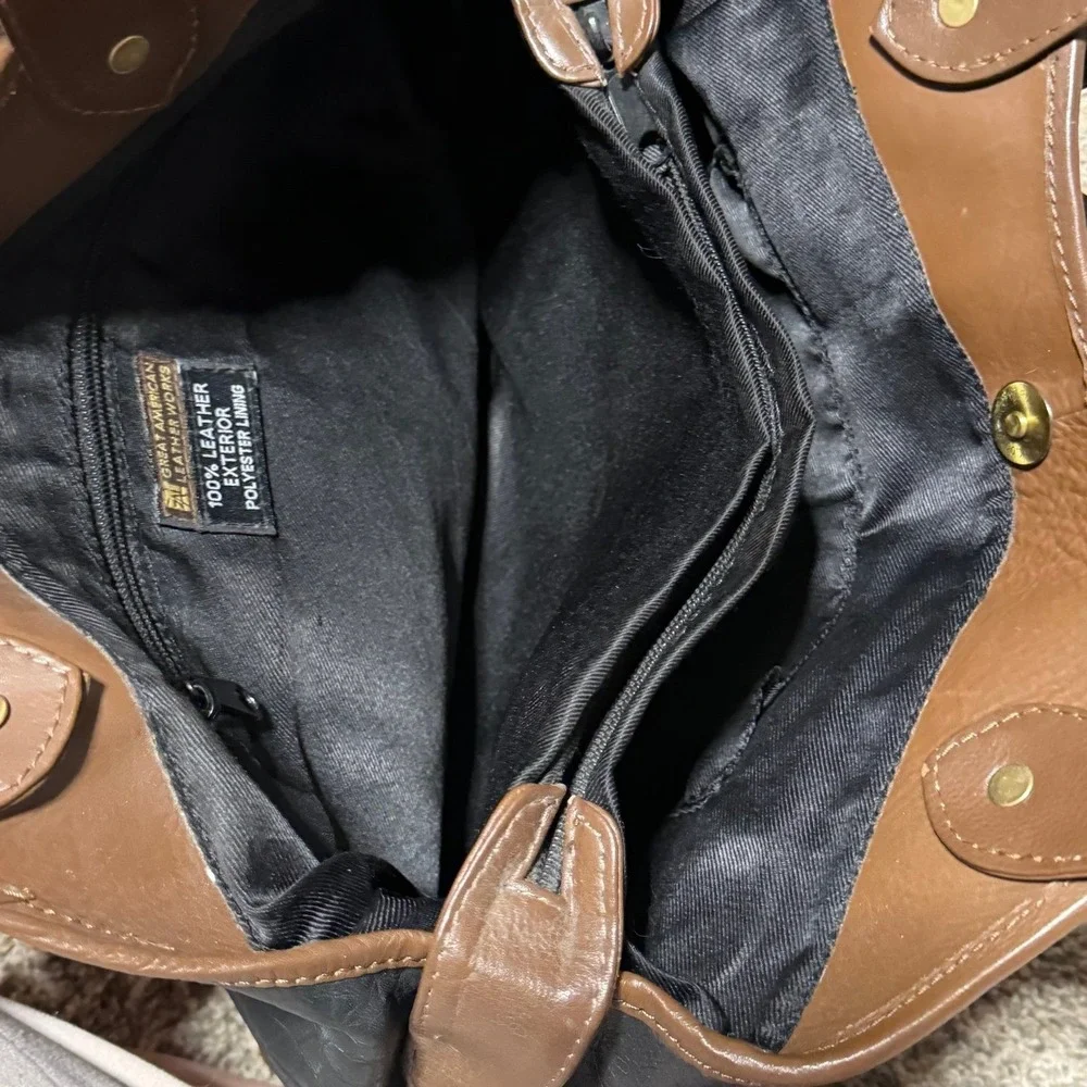 Great‎ American Leather Works Leather Satchel Purse Brown Black Tassel Bag